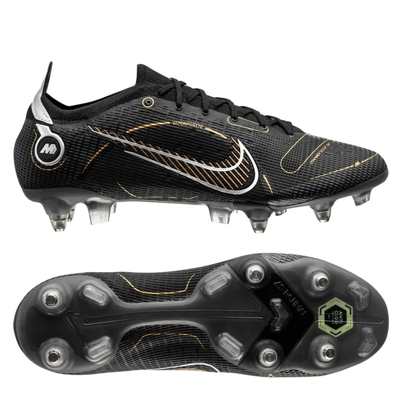 NIKE MERCURIAL VAPOR 14 ELITE SG-PRO ANTI-CLOG SHADOW - BLACK/GOLD/SILVER